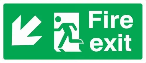 Fire Exit Diagonal Arrow Down Left (15X35cm)