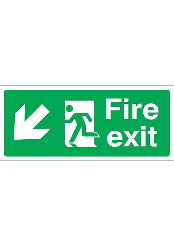 Fire Exit Diagonal Arrow Down Left (15X35cm)