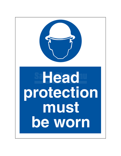 Head protection must be worn, mandatory sign