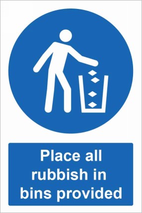 Place all rubbish in bins provided
